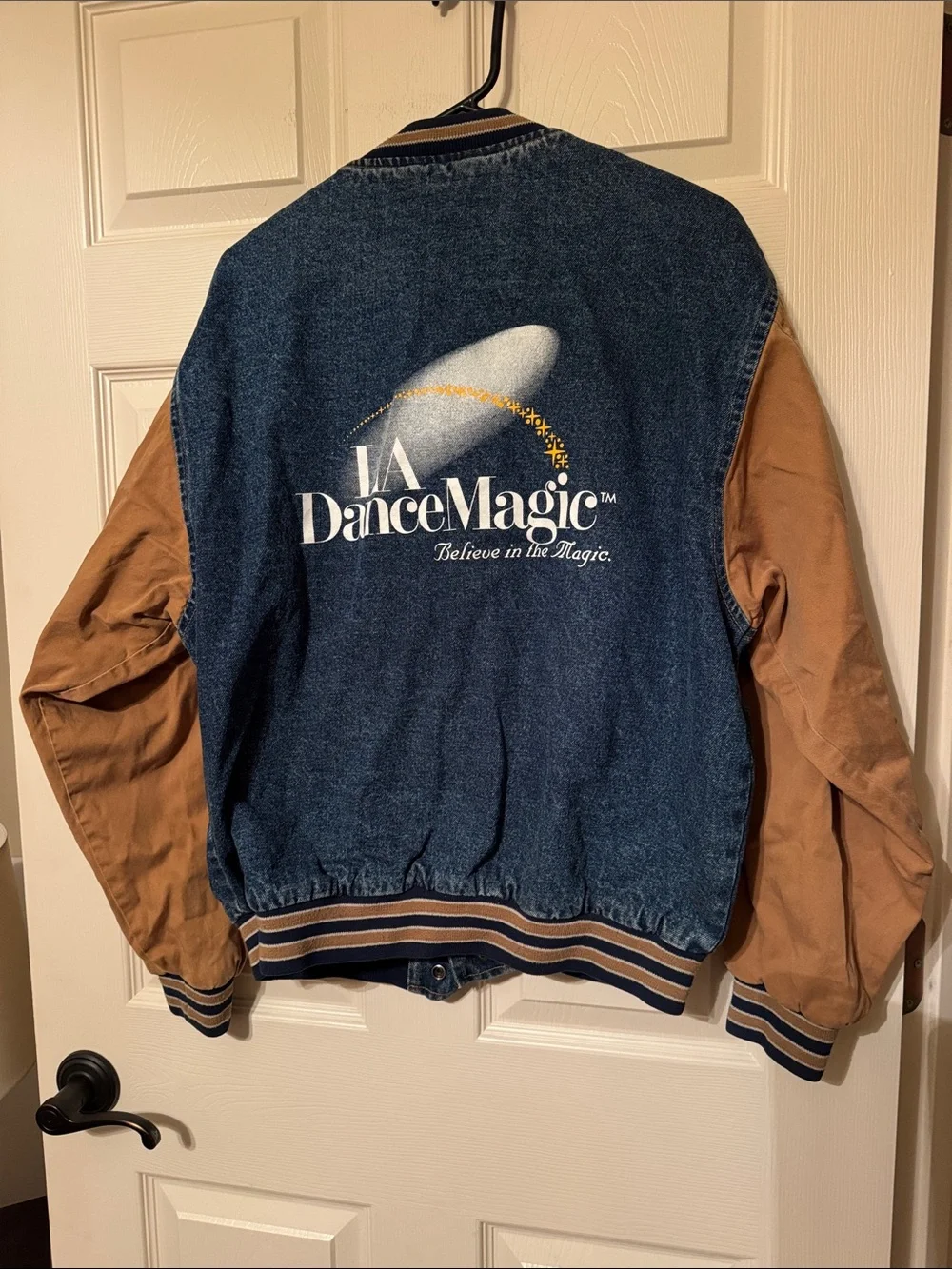 Denim & Tan Varsity Bomber Jacket - Picture 3 of 4